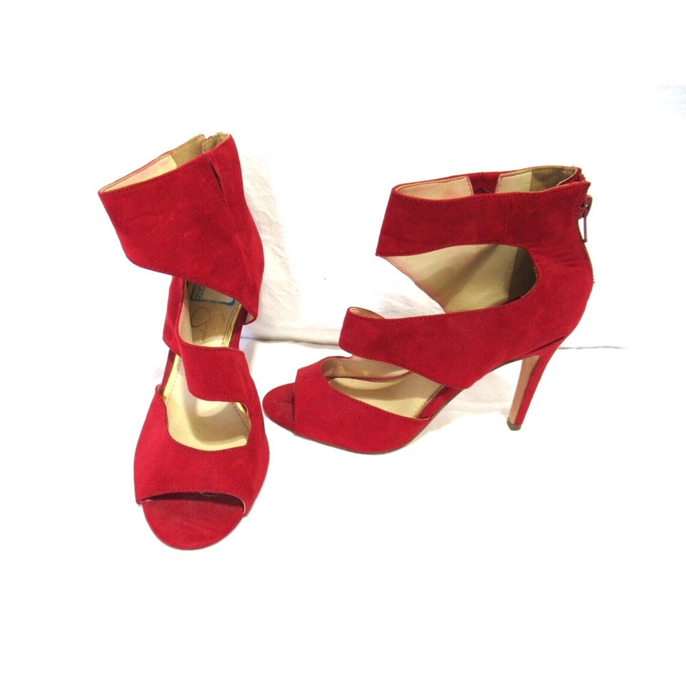 Jessica Simpson JP Eyela Women's 6.5 Red Faux Suede Open Toe High Heel Sandals